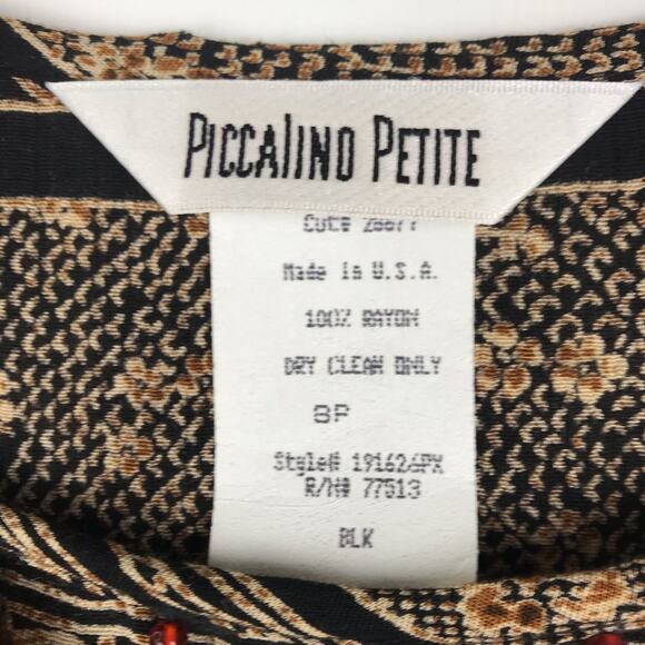 NOS Vintage Piccalino Petites Maxi Dress Beads Short Sleeve Black Brown Size 8P - Picture 9 of 10